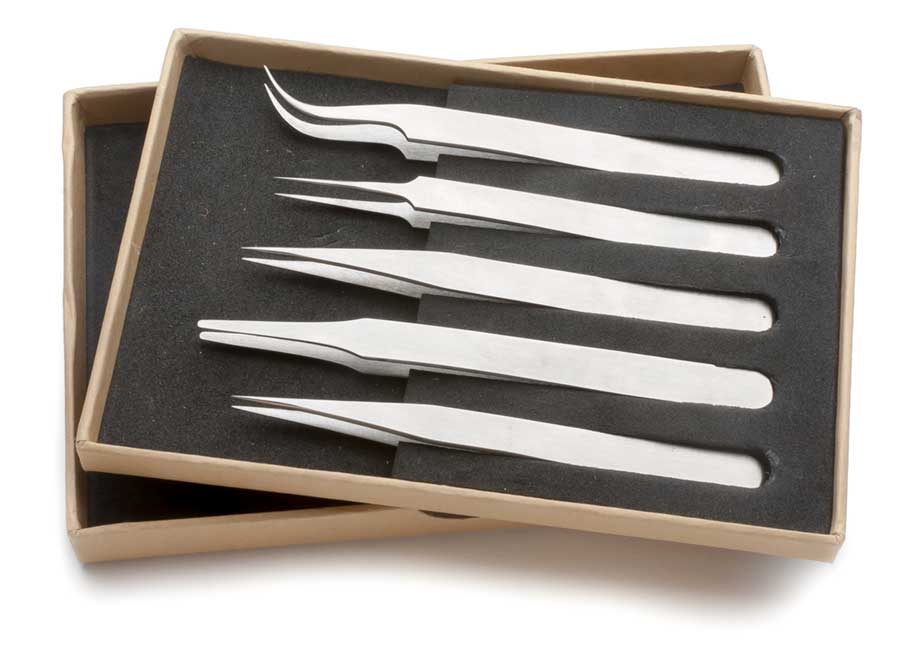 Set of Five Swiss Tweezers for Laboratory Students