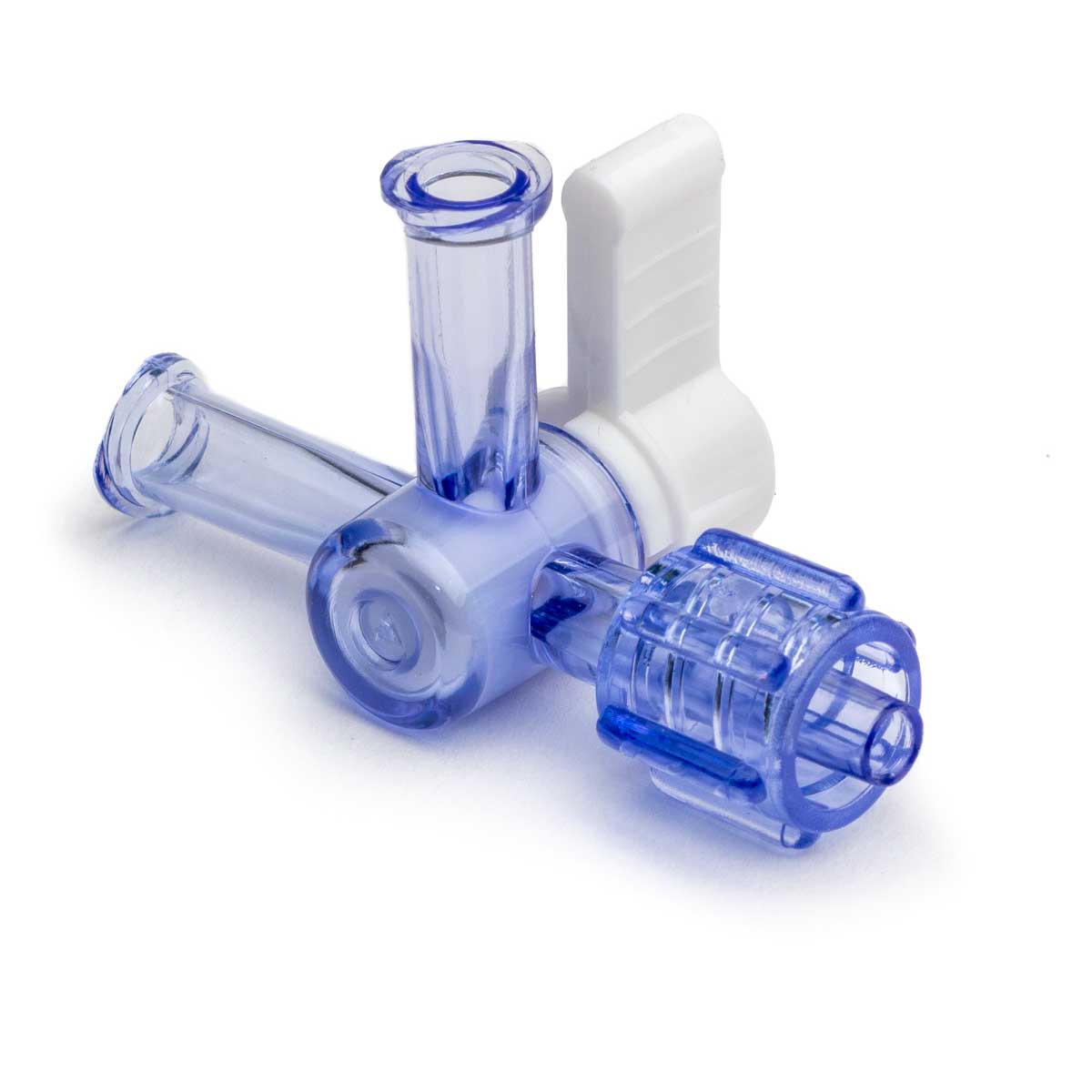 4-Way Stopcock, White, 2 Female Luer Locks, Male Luer with Spin Lock