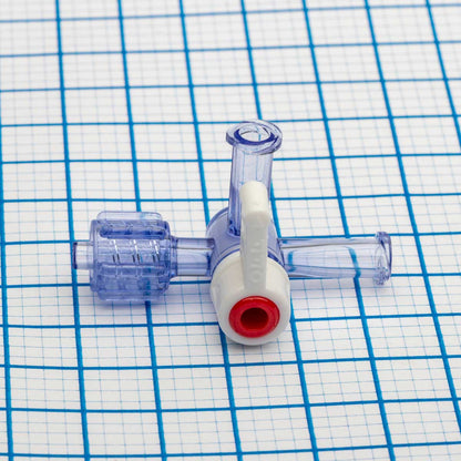 4-Way Stopcock, White, 2 Female Luer Locks, Male Luer with Spin Lock