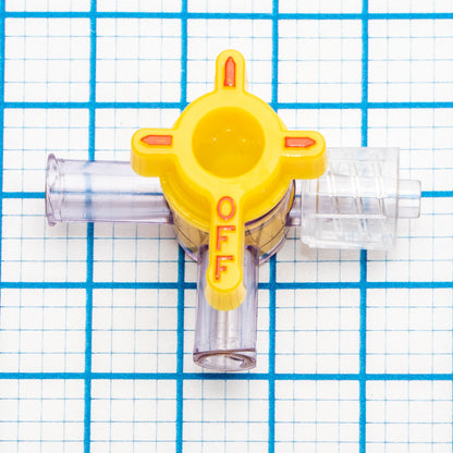 4-Way Stopcock, Yellow, 2 Female Luer Locks, Male Luer with Spin Lock