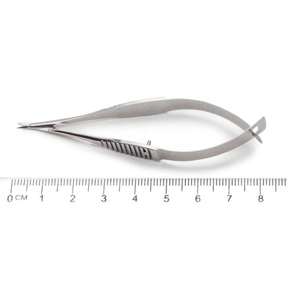 Vannas Tubingen Style Scissors, 8 cm (3"), 3 mm Blades, Stainless Steel, Straight or Curved, WPI Premium