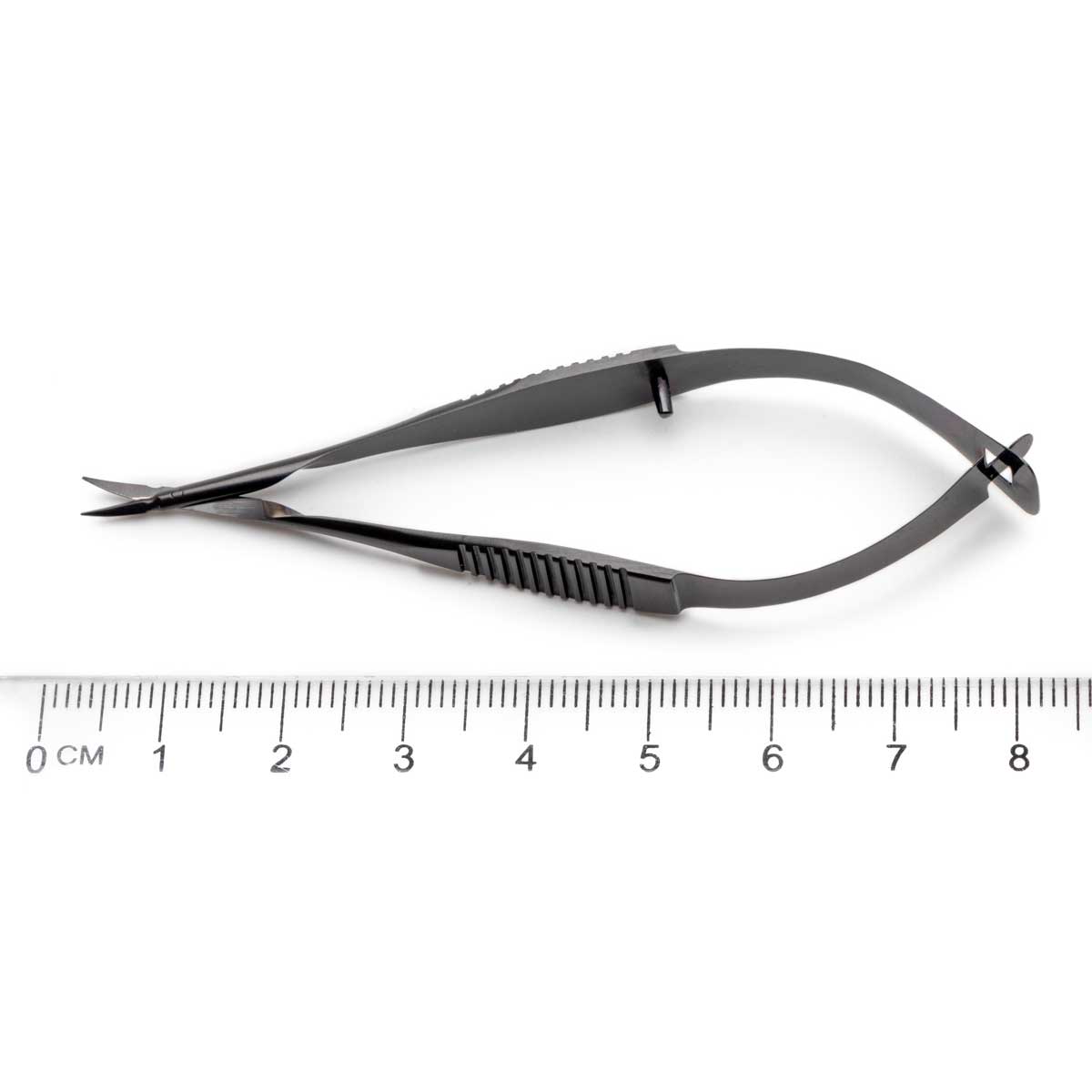 Vannas Tubingen Scissors, 8 cm (3"), Ceramic Coated, 5 mm Cutting Edge, Stainless Steel, Straight or Curved, WPI Premium