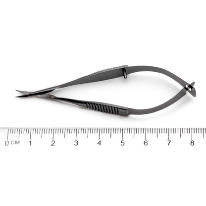 Vannas Tubingen Scissors, 8 cm (3"), Ceramic Coated, 5 mm Cutting Edge, Stainless Steel, Straight or Curved, WPI Premium