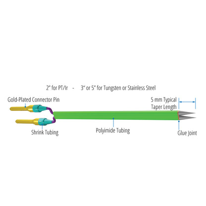 Tungsten Metal Electrodes Profile B, 127 mm long, 0.356 mm shaft