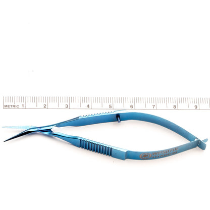 Vannas Capsulotomy Scissors, 9.5 cm, 10.5 mm Sharp, Angled-on-the-side Tips, Non-Magnetic, Titanium