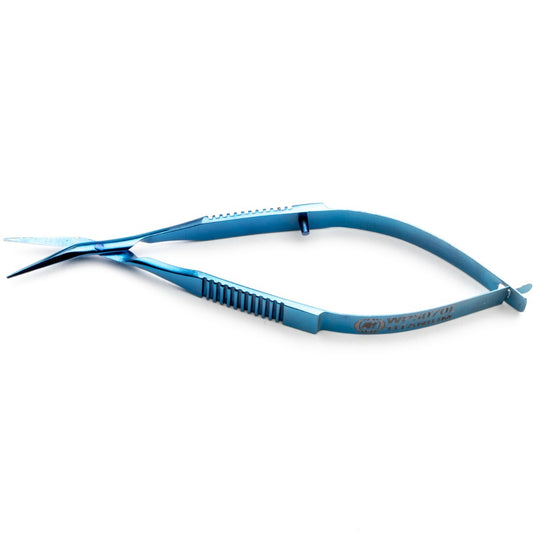 Vannas Capsulotomy Scissors, 9.5 cm, 10.5 mm Sharp, Angled-on-the-side Tips, Non-Magnetic, Titanium